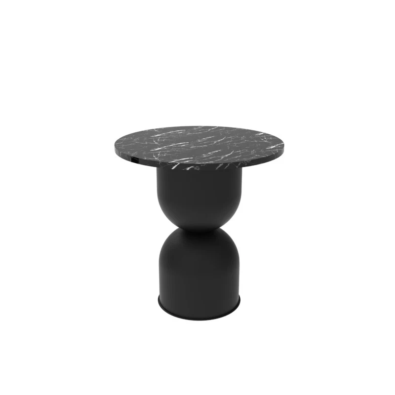 Contemporary Scandinavian Cylinder Round Marble Iron End Table 1-Tier For Living Room