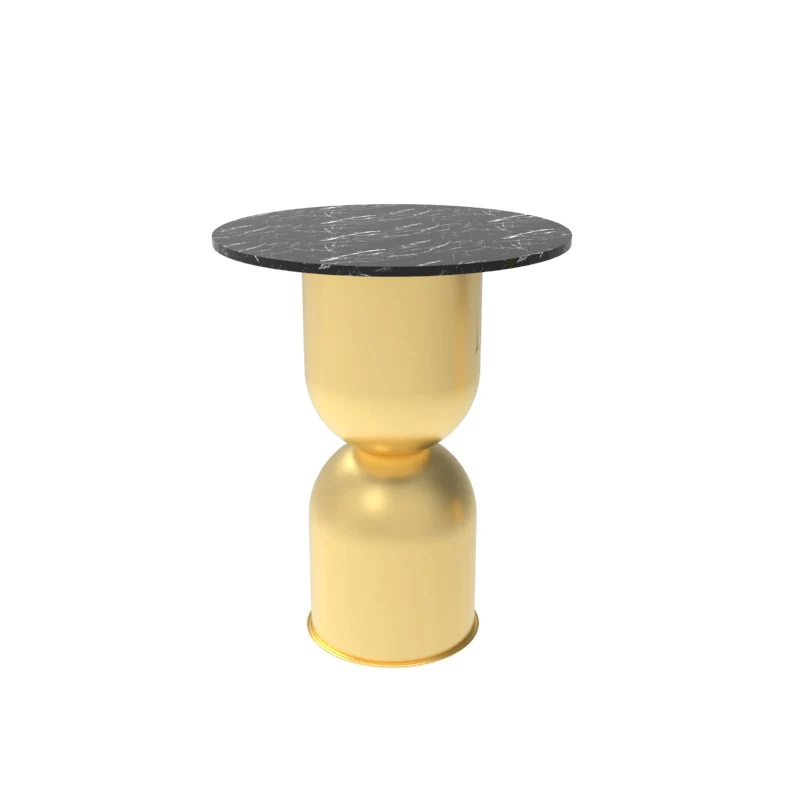 Contemporary Scandinavian Cylinder Round Marble Iron End Table 1-Tier For Living Room