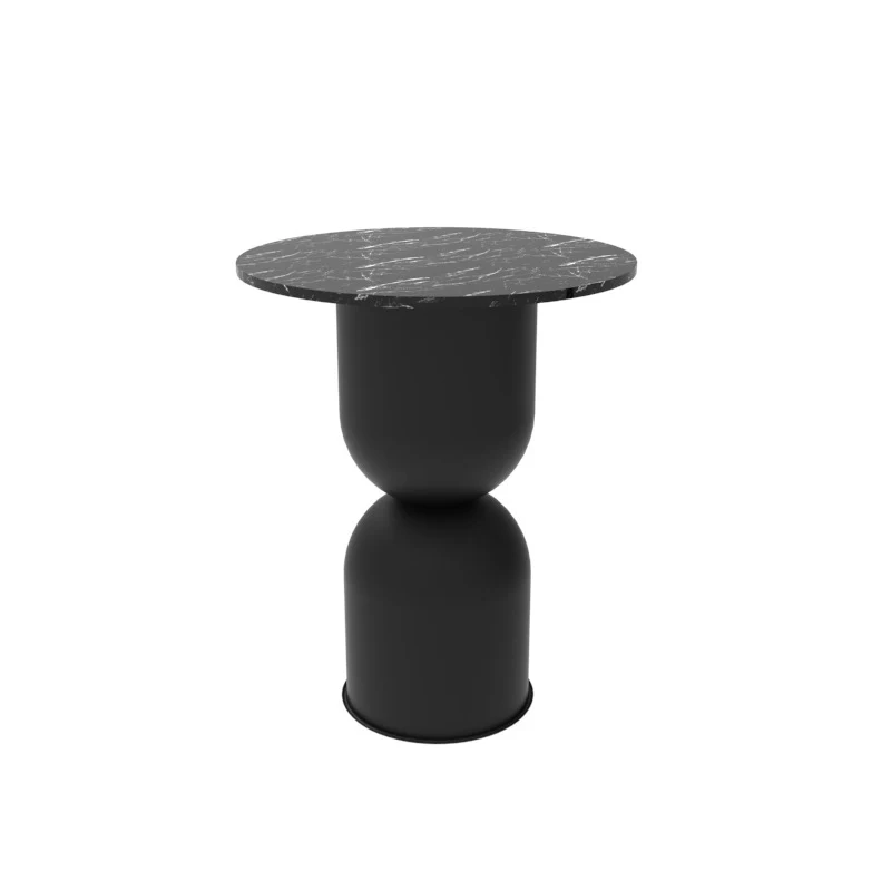 Contemporary Scandinavian Cylinder Round Marble Iron End Table 1-Tier For Living Room