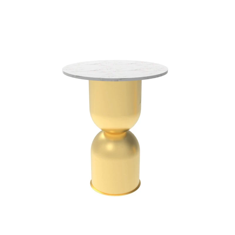 Contemporary Scandinavian Cylinder Round Marble Iron End Table 1-Tier For Living Room