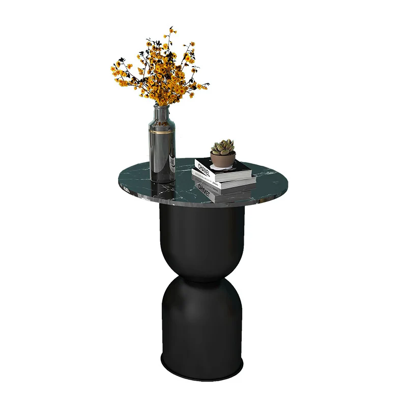 Contemporary Scandinavian Cylinder Round Marble Iron End Table 1-Tier For Living Room