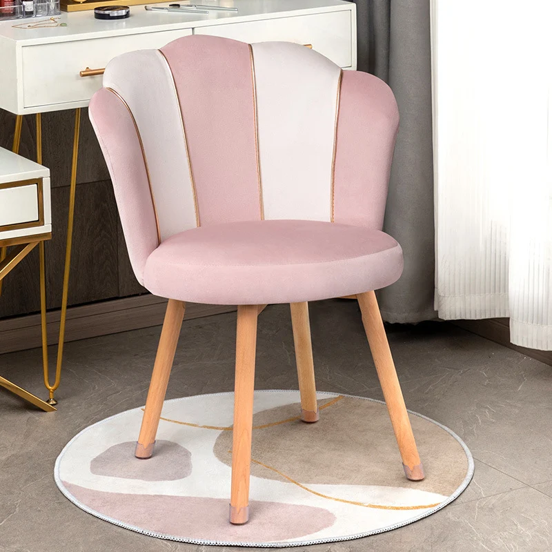 Modern Art Deco Petals Round Synthetic Fabric Solid Wood Vanity Chair Backrest For Bedroom
