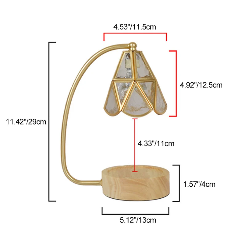 Traditional Japanese Conical Glass Lampshade Wood Base Iron 1 - Light Melting Wax Table Lamp For Bedroom