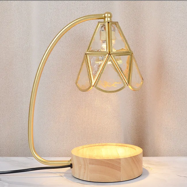 Traditional Japanese Conical Glass Lampshade Wood Base Iron 1 - Light Melting Wax Table Lamp For Bedroom