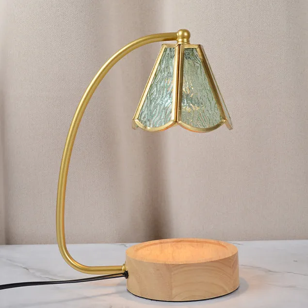 Traditional Japanese Conical Glass Lampshade Wood Base Iron 1 - Light Melting Wax Table Lamp For Bedroom