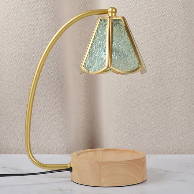 Traditional Japanese Conical Glass Lampshade Wood Base Iron 1 - Light Melting Wax Table Lamp For Bedroom