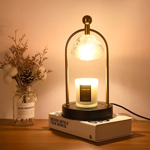 Contemporary Scandinavian Conical Crystal Lampshade Iron Base 1 - Light Melting Wax Table Lamp For Bedroom