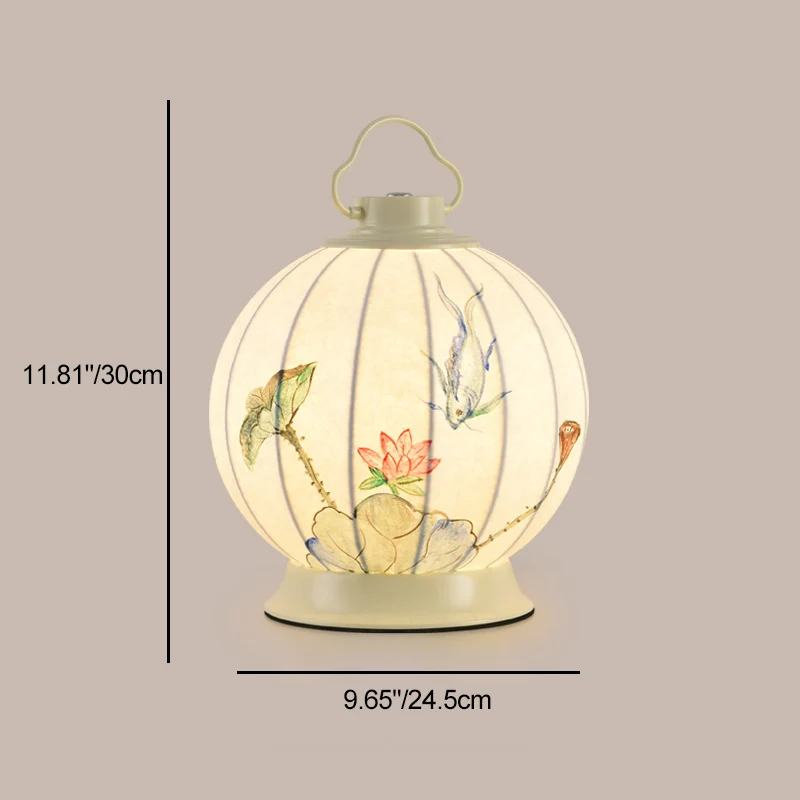 Traditional Chinese Round Ball Painting Portable Imitation Silk Lampshade Hardware 1 - Light Table Lamp For Living Room