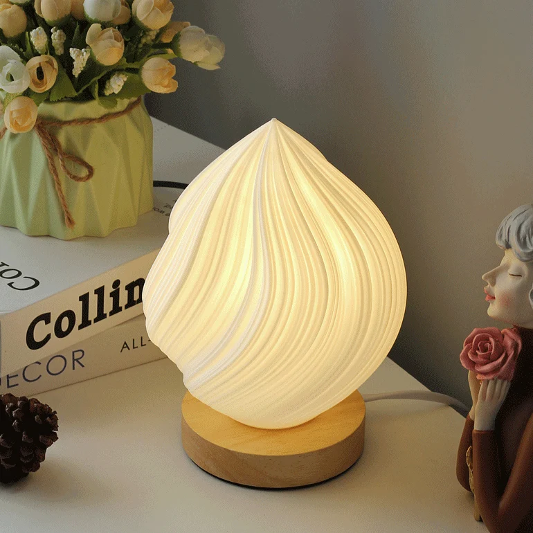 Contemporary Nordic Peach PVC Lampshade Round Solid Wood Base 1 - Light Table Lamp For Bedroom