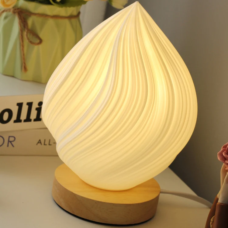 Contemporary Nordic Peach PVC Lampshade Round Solid Wood Base 1 - Light Table Lamp For Bedroom