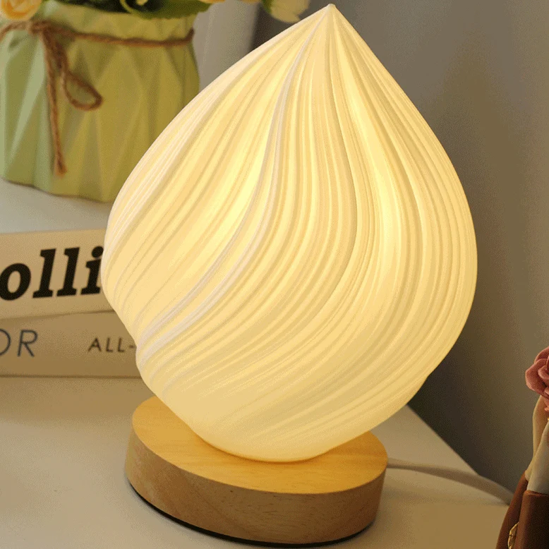 Contemporary Nordic Peach PVC Lampshade Round Solid Wood Base 1 - Light Table Lamp For Bedroom
