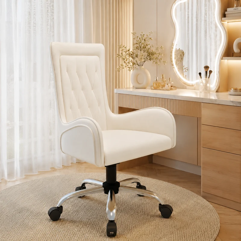 Contemporary Nordic PU Leather Steel Plywood Desk Chair Backrest Armrest For Home Office