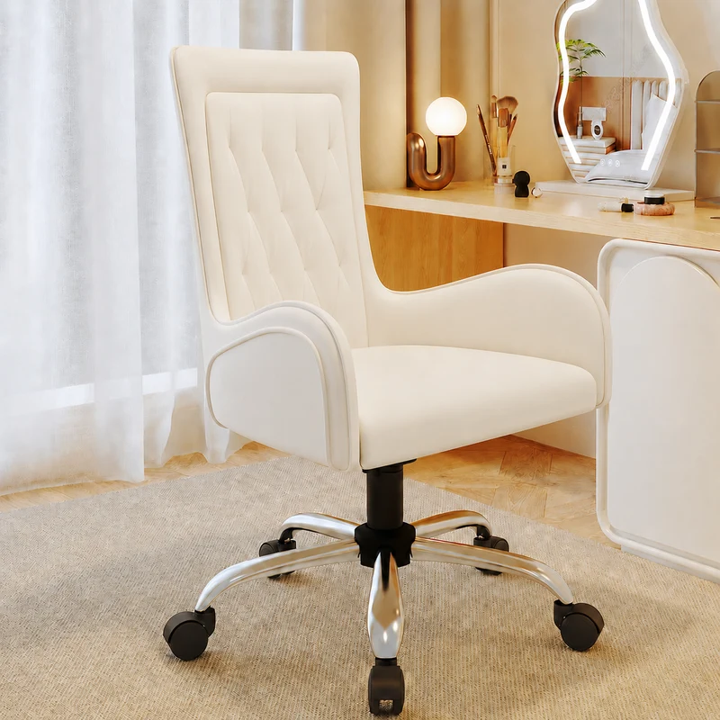 Contemporary Nordic PU Leather Steel Plywood Desk Chair Backrest Armrest For Home Office