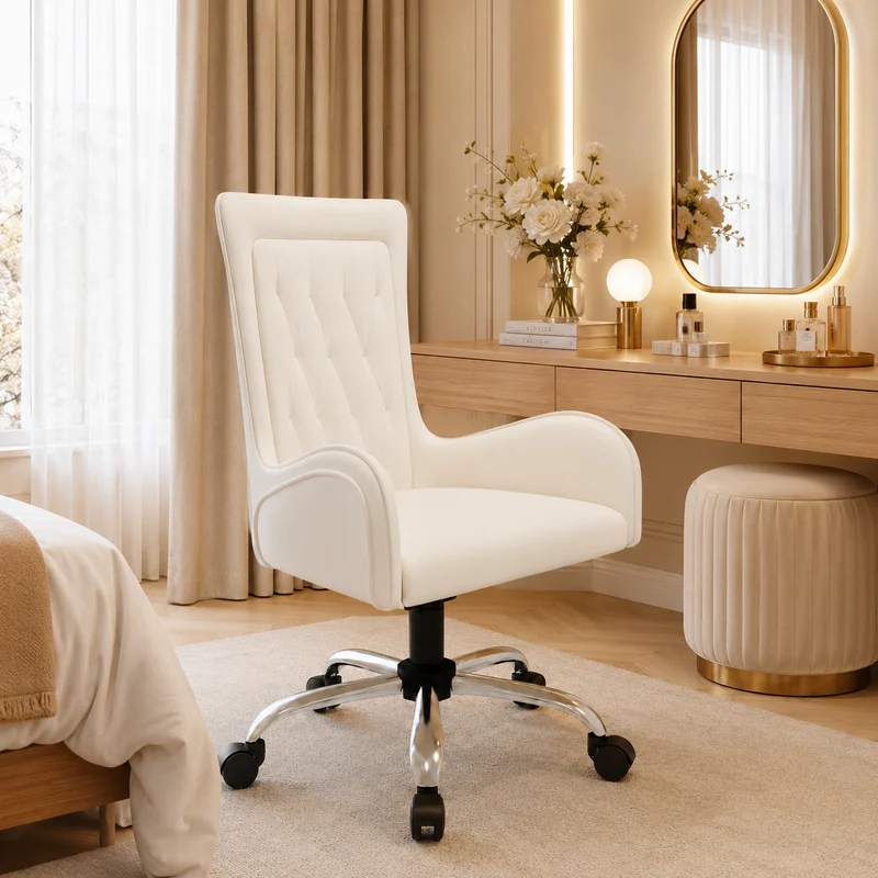 Contemporary Nordic PU Leather Steel Plywood Desk Chair Backrest Armrest For Home Office