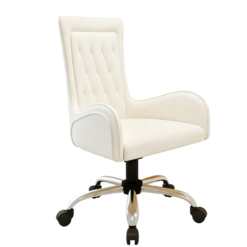 Contemporary Nordic PU Leather Steel Plywood Desk Chair Backrest Armrest For Home Office