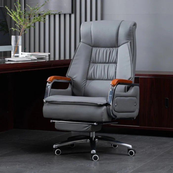 Contemporary Scandinavian Rectangular Aluminum Alloy Pine PU Leather Desk Chair Backrest Armrest Footrest For Home Office