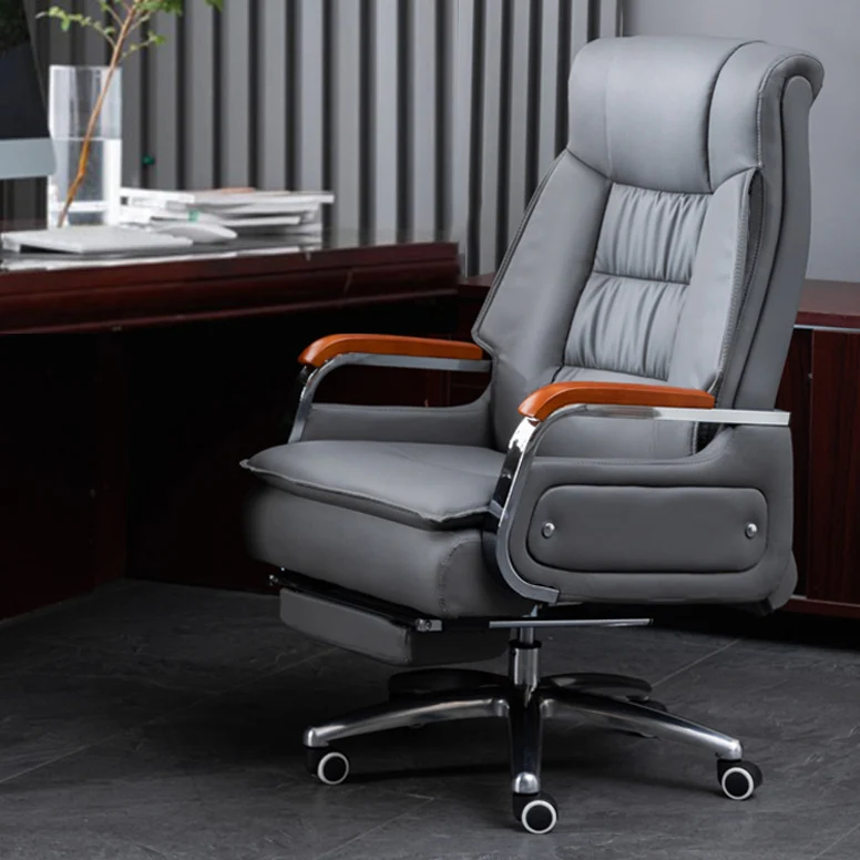 Contemporary Scandinavian Rectangular Aluminum Alloy Pine PU Leather Desk Chair Backrest Armrest Footrest For Home Office