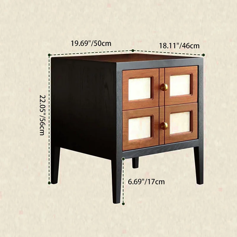 Traditional French Square Cube Rubberwood Mesh Nightstand 2 - Drawer For Bedroom