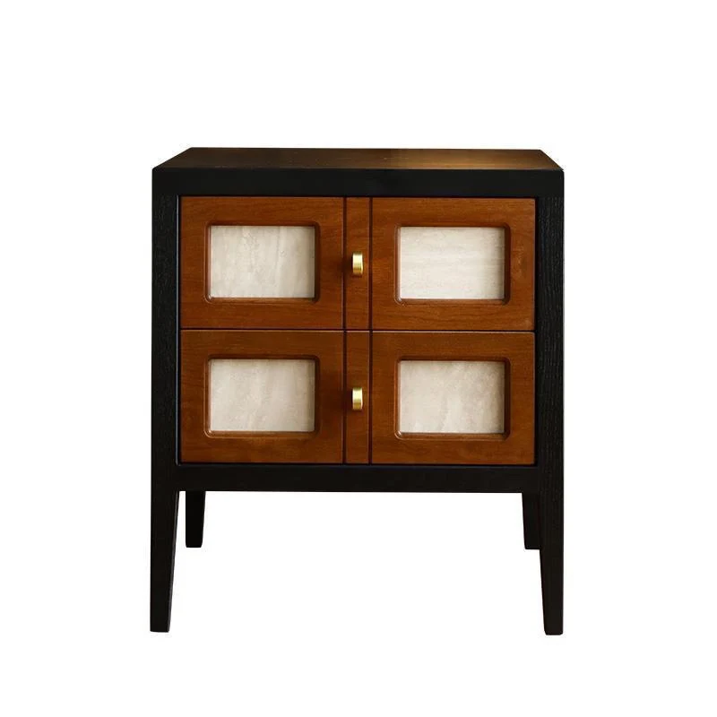 Traditional French Square Cube Rubberwood Mesh Nightstand 2 - Drawer For Bedroom