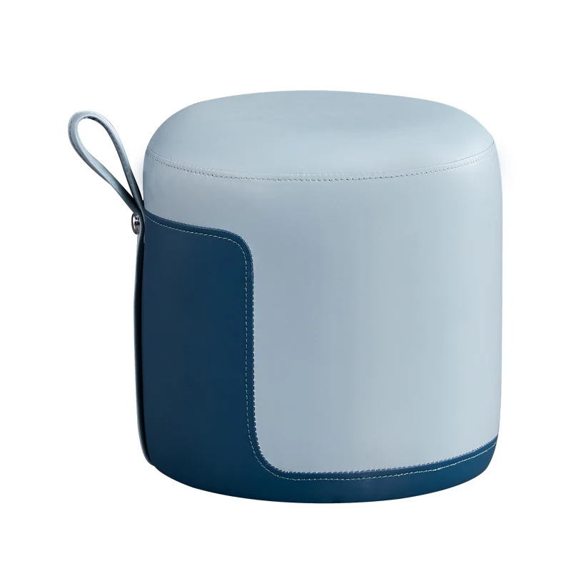 Contemporary Nordic Round Faux Leather Wood-Based Internal Frame Low Stool For Bedroom