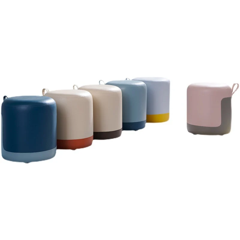 Contemporary Nordic Round Faux Leather Wood-Based Internal Frame Low Stool For Bedroom