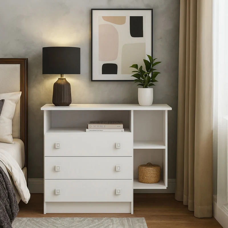 Cómoda y Organizador Manaos Blanco con 3 Cajones y 2 Compartimientos.
