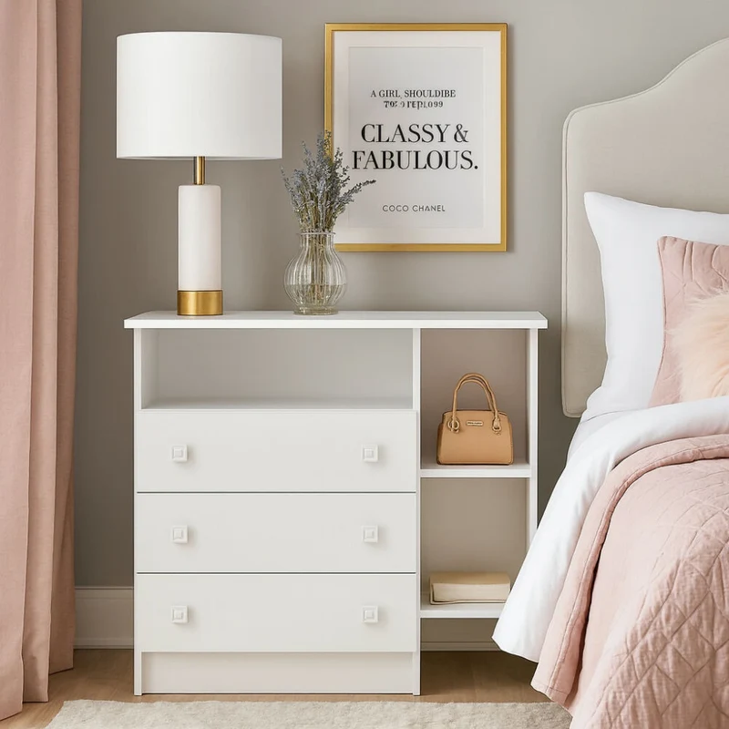Cómoda y Organizador Manaos Blanco con 3 Cajones y 2 Compartimientos.