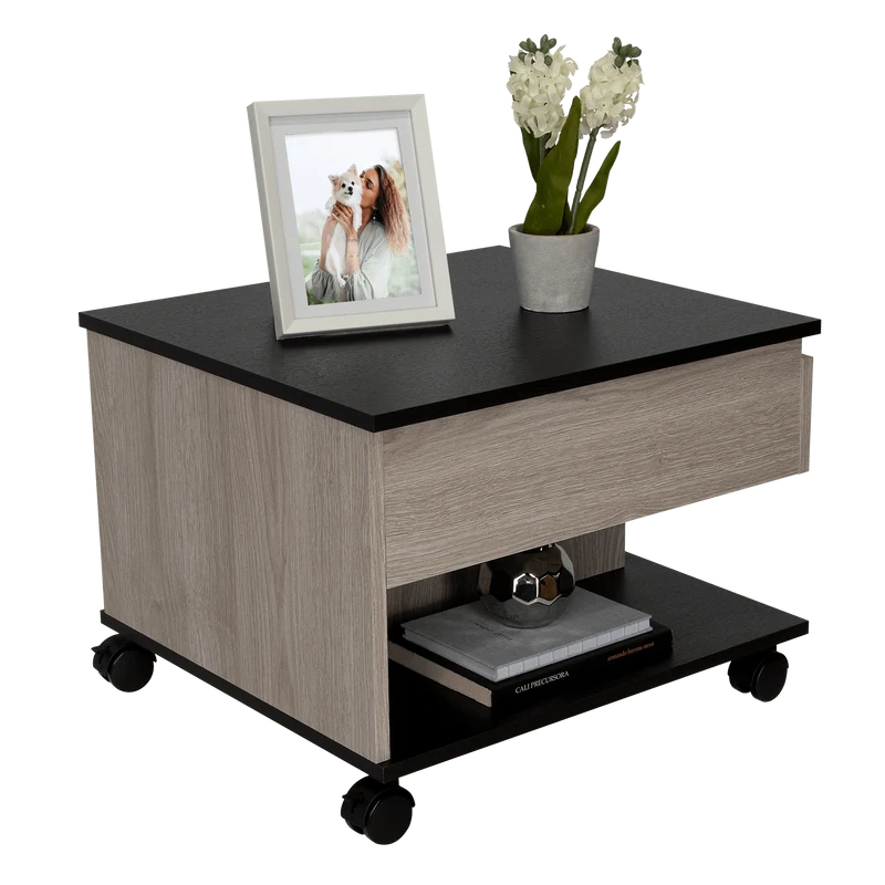 Mesa de Centro Salento, Humo y Wengue, con un Cajón Interno Multiusos