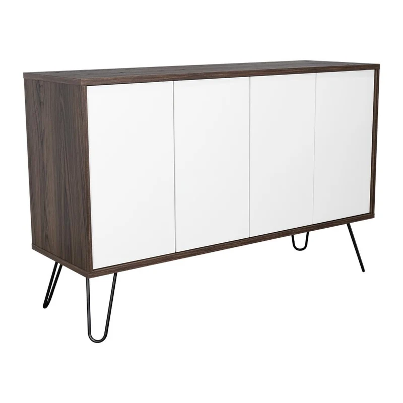 Mesa Auxiliar Lara, Caoba y Blanco, con Varios Entrepaños y Patas Metálicas