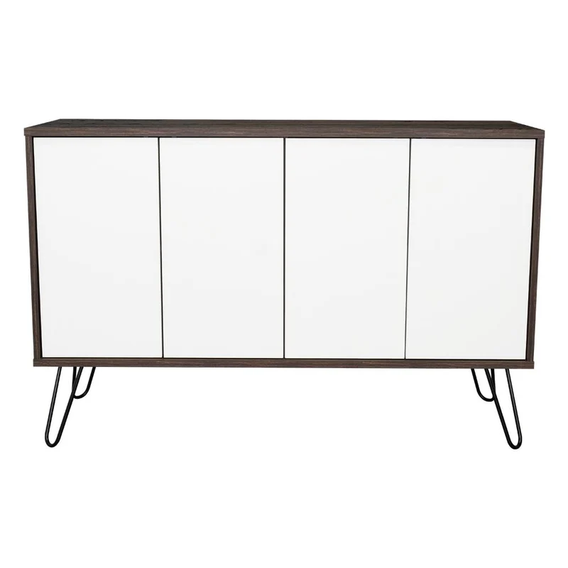 Mesa Auxiliar Lara, Caoba y Blanco, con Varios Entrepaños y Patas Metálicas