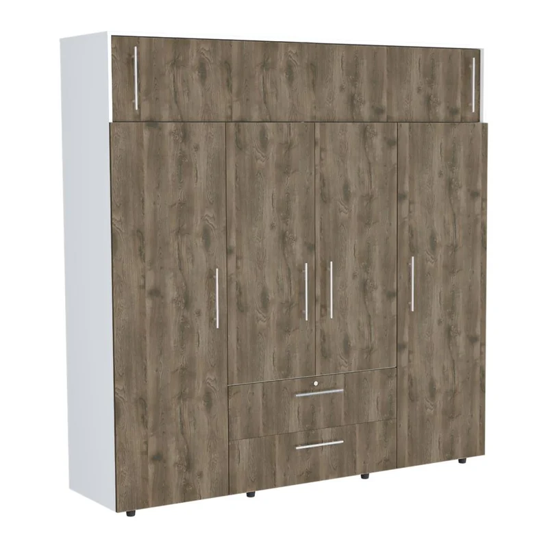 Clóset Babel, Avellana y Blanco, con Cuatro Puertas Abatibles y Cuatro Cajones Multiusos