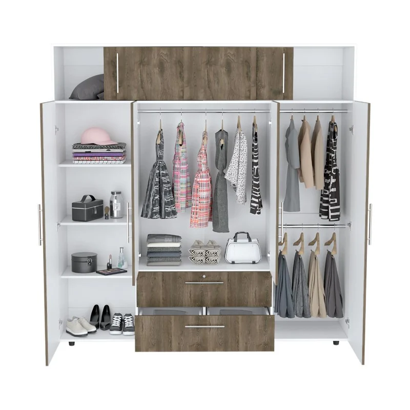 Clóset Babel, Avellana y Blanco, con Cuatro Puertas Abatibles y Cuatro Cajones Multiusos