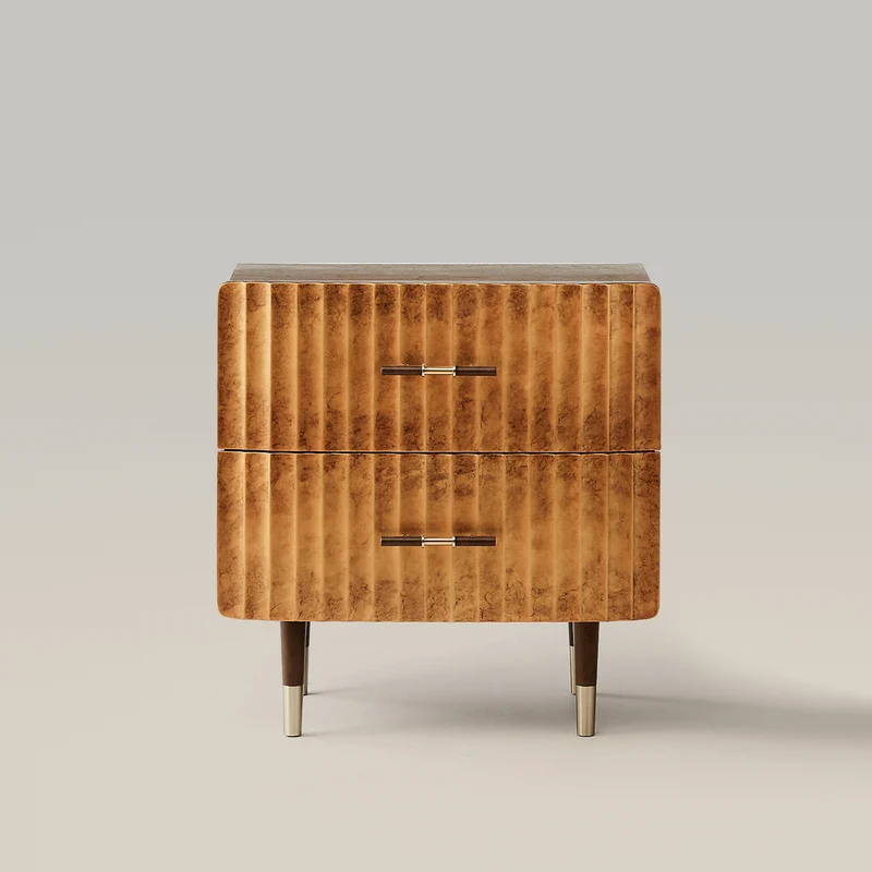 Concave Textured Nightstand with Brass Color Scheme