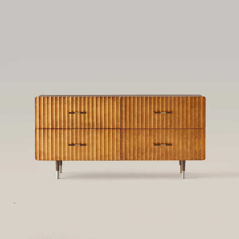 Convex Textured Dresser with 4 Drawers And Brass Colored Handles
