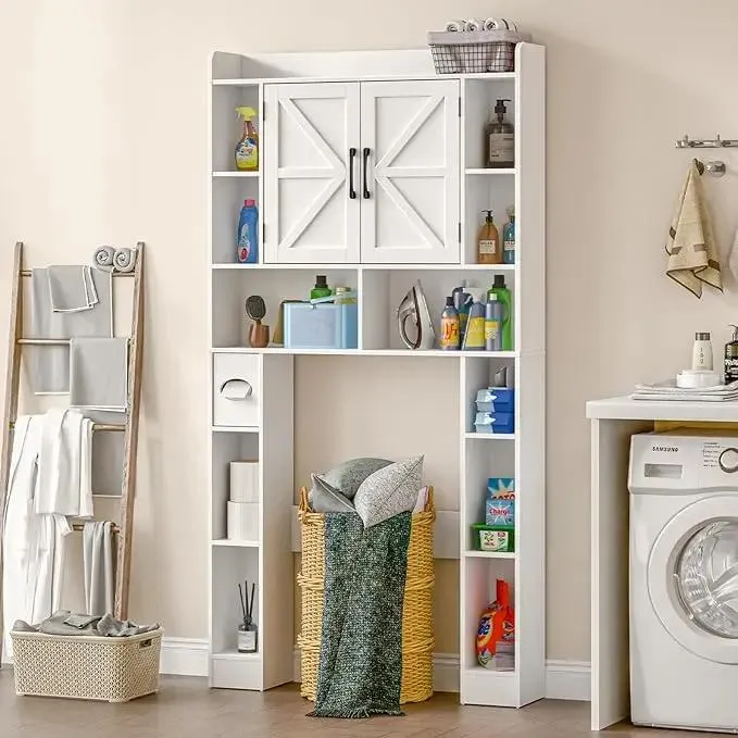 Farmhouse Storage Cabinet Over Toilet with Barn Doors