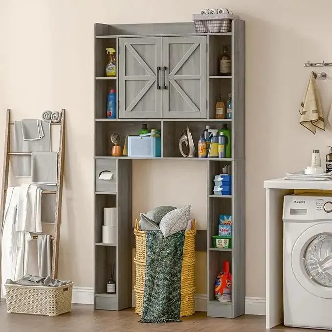 Farmhouse Storage Cabinet Over Toilet with Barn Doors