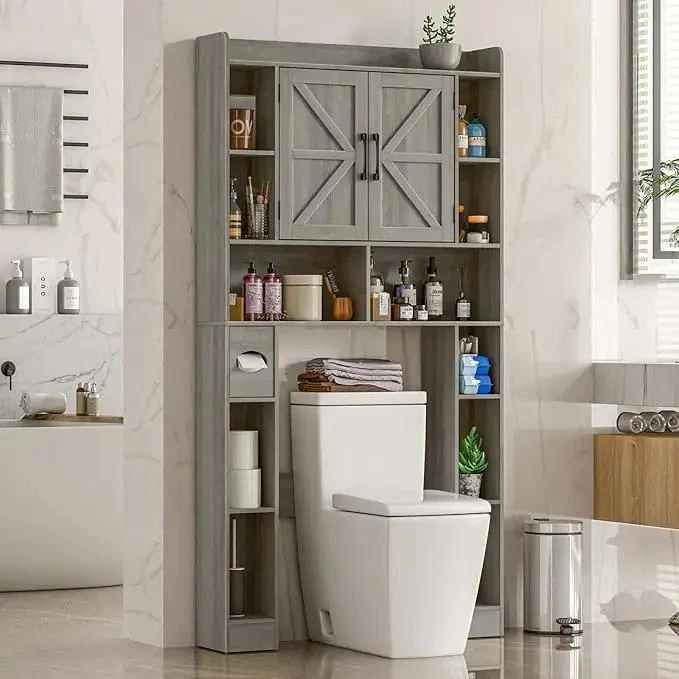 Farmhouse Storage Cabinet Over Toilet with Barn Doors