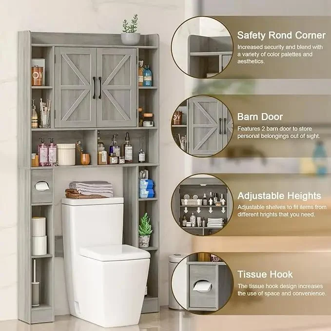 Farmhouse Storage Cabinet Over Toilet with Barn Doors