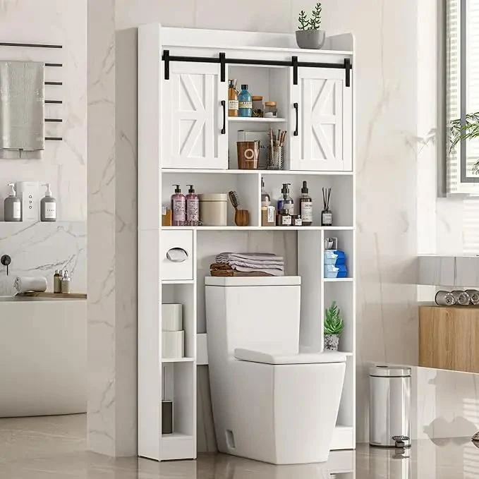 Farmhouse Storage Cabinet Over Toilet with Sliding Doors