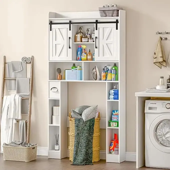 Farmhouse Storage Cabinet Over Toilet with Sliding Doors