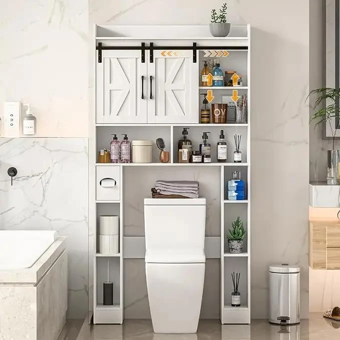 Farmhouse Storage Cabinet Over Toilet with Sliding Doors
