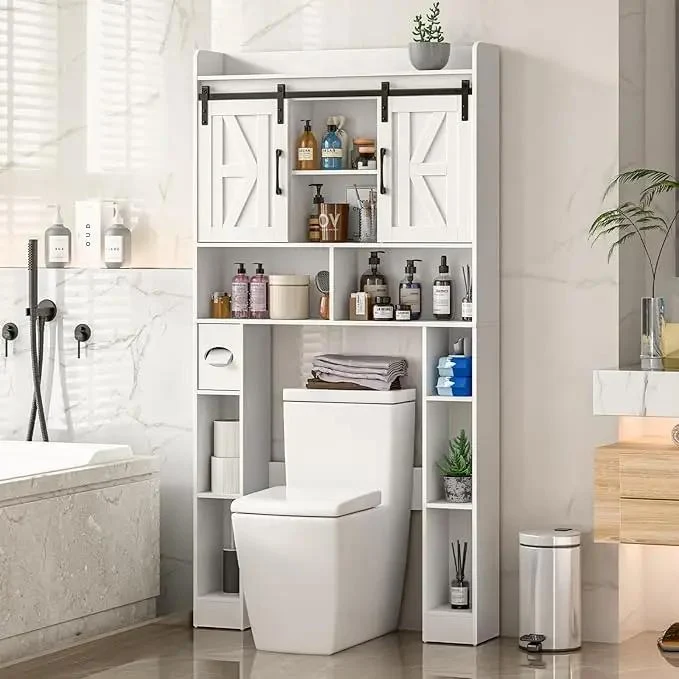 Farmhouse Storage Cabinet Over Toilet with Sliding Doors