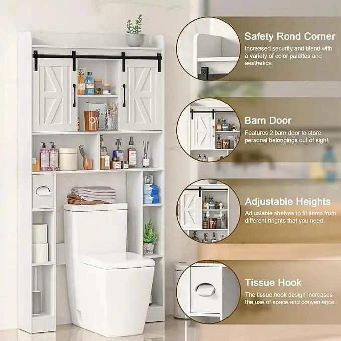 Farmhouse Storage Cabinet Over Toilet with Sliding Doors