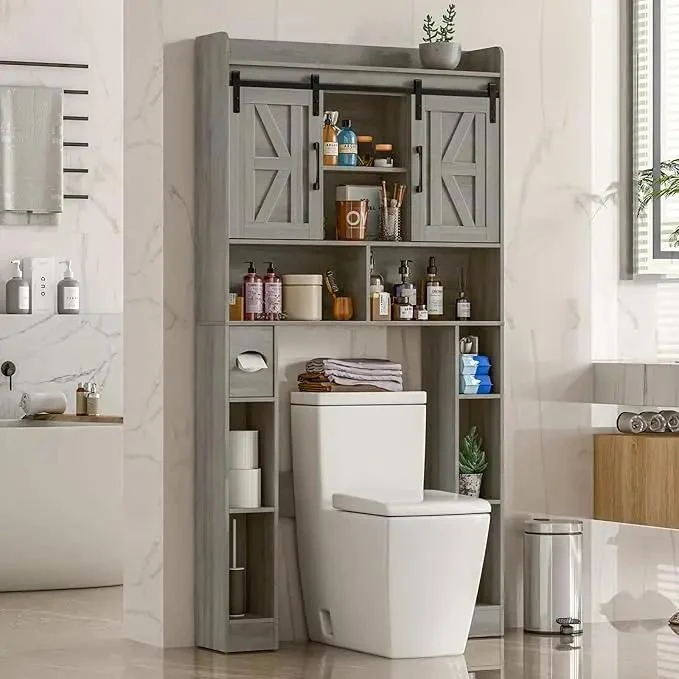 Farmhouse Storage Cabinet Over Toilet with Sliding Doors