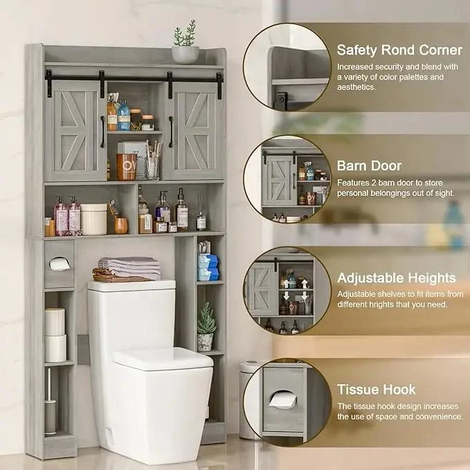 Farmhouse Storage Cabinet Over Toilet with Sliding Doors