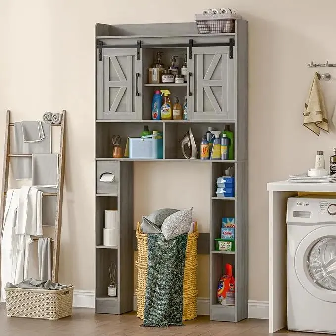Farmhouse Storage Cabinet Over Toilet with Sliding Doors