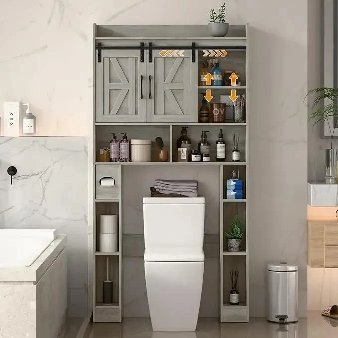 Farmhouse Storage Cabinet Over Toilet with Sliding Doors