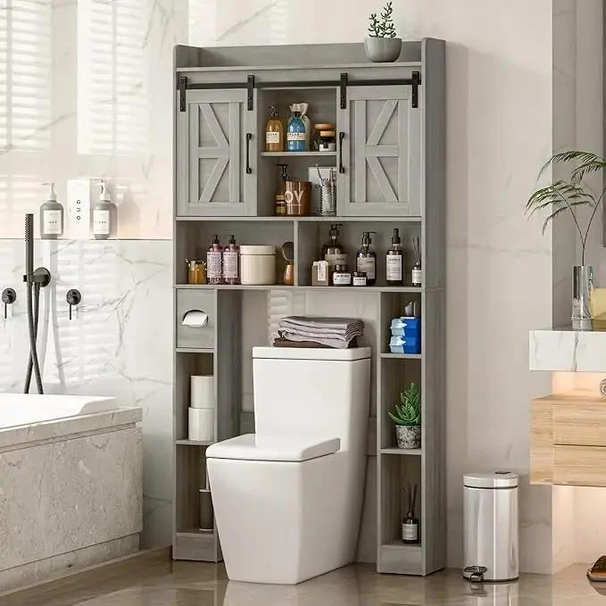 Farmhouse Storage Cabinet Over Toilet with Sliding Doors