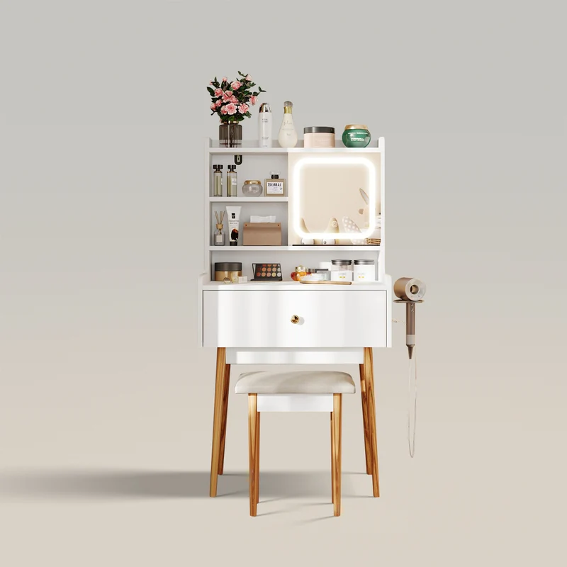 Small Makeup Vanity Desk with Mirror and Lights for Girl