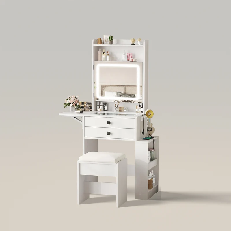 Small Makeup Vanity Desk with 3 Adjustable Lighted Mirror